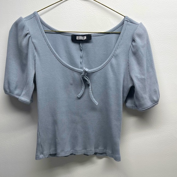 Reformation light blue wide crew neck crop top size L - Picture 1 of 5